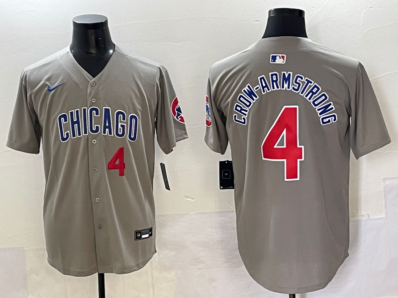 Men 2025 Chicago Cubs #4 Crow Armstrong greu Nike MLB Jersey style 9